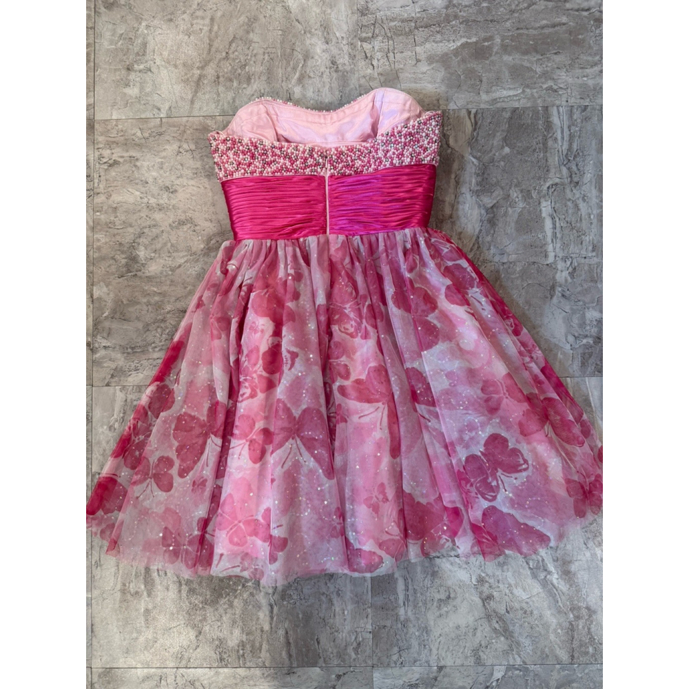 Jovani Pink Strapless Sequin Butterfly Prom Cocktail Short Dress Size 6 - Picture 5 of 6